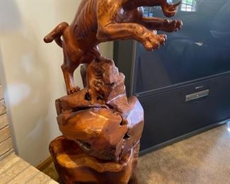 4ft Tall 2-piece Burl Wood Hand-Carved Panther