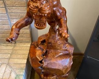 4ft Tall 2-piece Burl Wood Hand-Carved Panther