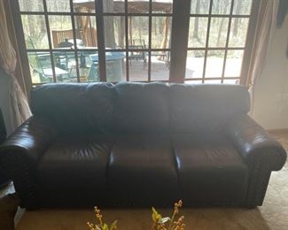 3-Seater Studded leather Brown Sofa - 91" Long x 41" Deep x 36" Tall - Pre-Sale $225