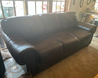 3-Seater Studded leather Brown Sofa - 91" Long x 41" Deep x 36" Tall - Pre-Sale $225
