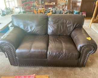 Studded Leather Brown Love Seat - 66" Long x 41" Deep x 36" Tall - Pre-sale $150