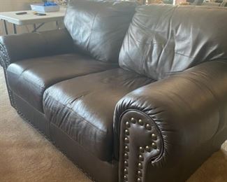 Studded Leather Brown Love Seat - 66" Long x 41" Deep x 36" Tall - Pre-sale $150