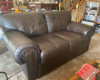 Studded Leather Brown Love Seat - 66" Long x 41" Deep x 36" Tall - Pre-sale $150