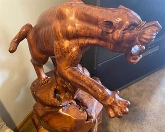 4ft Tall 2-piece Burl Wood Hand-Carved Panther- Accepting offers as owner has a minimum (please call to make an offer)