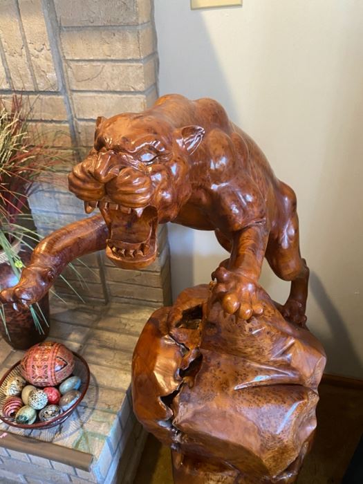 4ft Tall 2-piece Burl Wood Hand-Carved Panther - Accepting offers as owner has a minimum (please call to make an offer)