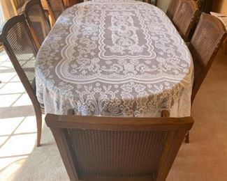 Vintage Henredon Dining Table, 2 Leafs & 8 Chairs w/Table Pad - 65" Length + 20" per Leaf x 45" Wide x 29" Tall - Pre-Sale $450