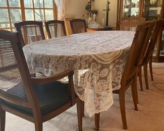 Vintage Henredon Dining Table, 2 Leafs & 8 Chairs w/Table Pad - 65" Length + 20" per Leaf x 45" Wide x 29" Tall - Pre-Sale $450