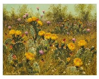 Helen Hunter (1920-2003), Prickly Pear and Thistle, oil on canvas, 14 x 12”, frame: 15.75 x 18.5" (LOT #13)