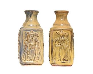 Harding Black (1912-2004), Cowboy Bottles, 1985, glazed ceramic, 7.75 x 3.5 x 3.5" each 