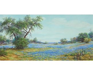  Exa Wall (1897-1972), "Bluebonnet Solitude", oil on canvas, 24 x 48", frame: 31 x 55” (LOT #35)