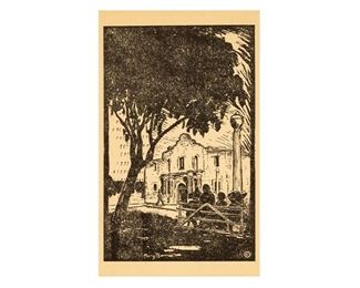 Mary Bonner (1887-1935), Alamo, woodblock print, 5.25 x 3.25", frame: 9.5 x 8"