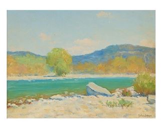 Porfirio Salinas (1910-1973), Llano River, oil on board, 12 x 16", frame: 16 x 20"