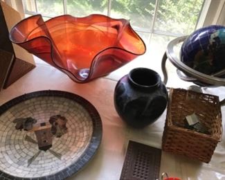 Signed art glass and pottery