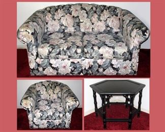 Comfy Love Seat and Matching Chair and Small Table