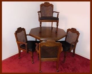 Vintage Pub or Game Table with Caned Chairs 