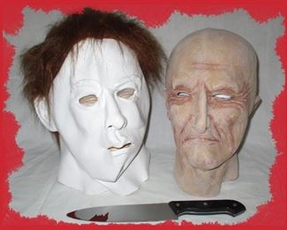 Scary Halloween Masks and Fake Knife with Fake Blood