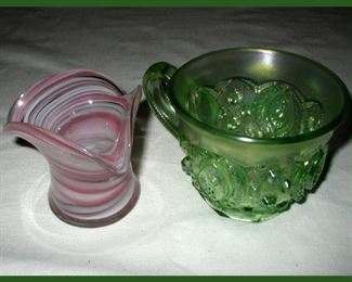 Small Cased Glass Swirl Vase and Carnival Glass Mug