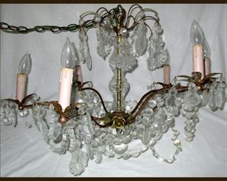 Vintage Chandelier with Large Glass Prisms 