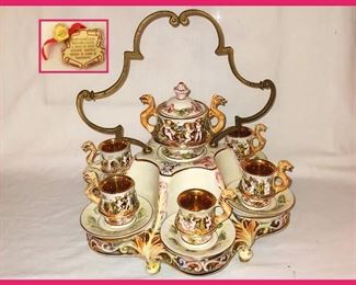 Fabulous Capodimonte Ornate Tea Set with Original Paper Label;  missing one cup