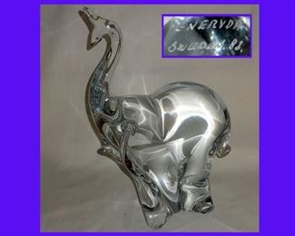 Eneryda Sweden Glass Elephant; Marked and Dated 1988