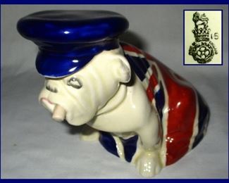 Royal Doulton Bulldog with Churchill Trinity Cap and  Cigar and Draped in the Union Jack