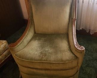 Vintage Sage Velvet style fabric arm chair with wood accents 33.25"W x 35"D x 32.5"H $150