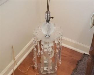 Crystal table lamp with large crystal prisms with original shade (not shown) 37.5"H x 5.5" x 5.5" $175  
