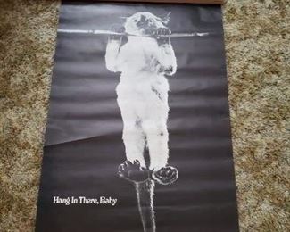 Vintage Hang In There Baby Cat Hanging from a branch Poster 24" x 36" call 