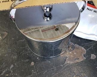 Vintage Chrome Insulated Ice bucket with Lid & Tongs $25 