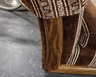 Schweiger Industries Inc Greek Key Pattern Fabric Brown & Tan Wood Accent Sofa 88.5" x 34"D x 26"H EUC Extra clean $250
