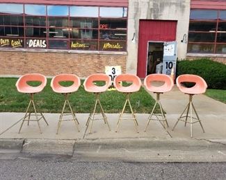 (6) Mid Century Salmon fiberglass Eames style tall swivel bar chairs (located in Melrose park) Was $1795 Now $1000 for all 6
