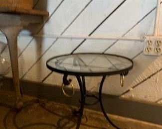 glass and iron side table