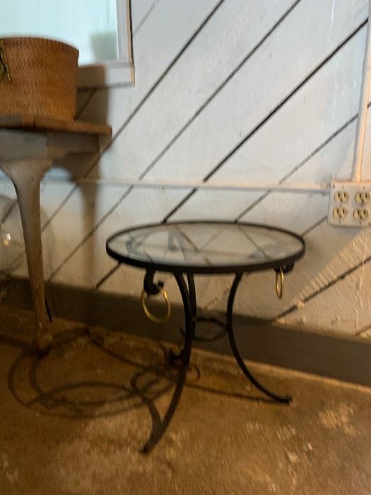 glass and iron side table