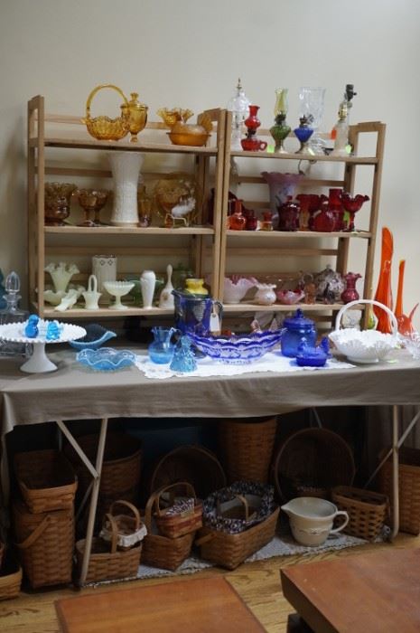 Glassware and Longaberger baskets