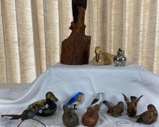 Bird Group
Wood carved crow, pottery duck, porcelain bird figures, chick bank, roadrunner, balsa wood duck and others