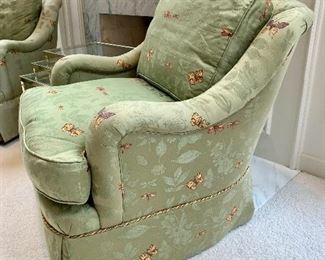 $450 - Pair of Green Butterfly Motif upholstered club chairs by Sherrill - 32 h x 35 w x 40 d