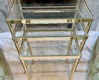 $150 - Bamboo Glass Top Nesting Tables - large table measures  22.5w x 15.5d x 21h