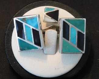 Sterling silver, Turquoise and Onyx Mens set