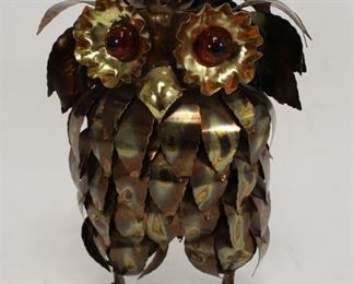 Brutalist metal owl sculpture