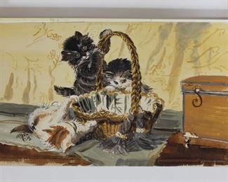 Antique watercolor of cats / kittens