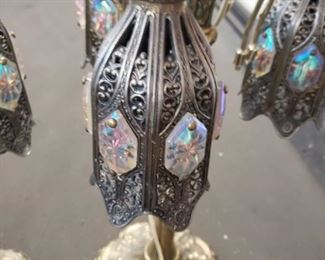 (2) Vintage 30" Tall Gothic Platinum & Brass Ornate Table Lamps $995