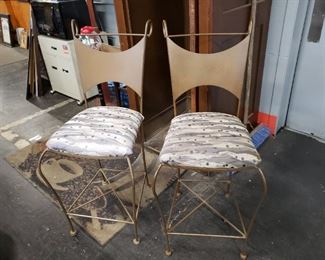 (2) Custom Painted Welded Steel Industrial Modern Fabric Padded Seat Bar Chairs Frame: 19"W x 17,5"D x 44.5"H Seat: 17" x 17" Floor to top seat: 26.5"      $295