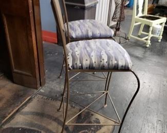 (2) Custom Painted Welded Steel Industrial Modern Fabric Padded Seat Bar Chairs Frame: 19"W x 17,5"D x 44.5"H Seat: 17" x 17" Floor to top seat: 26.5"      $295
