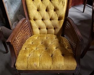 Vintage MCM Gold Tufted Seat & Back Woven Side Arm Chair 25.5"W x 25"D x 36.25"H   $295