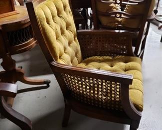Vintage MCM Gold Tufted Seat & Back Woven Side Arm Chair 25.5"W x 25"D x 36.25"H   $295
