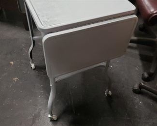 Vintage Gray Painted MCM Mid Century Metal Typing Table Closed:18"W  x 14.5"D x 25.5"H Opened Add 17.5"W     $75