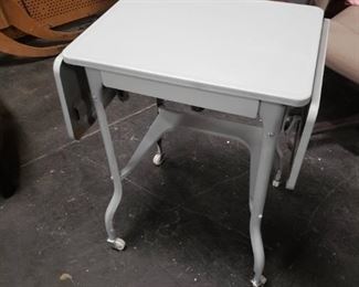 Vintage Gray Painted MCM Mid Century Metal Typing Table Closed:18"W  x 14.5"D x 25.5"H Opened Add 17.5"W     $75