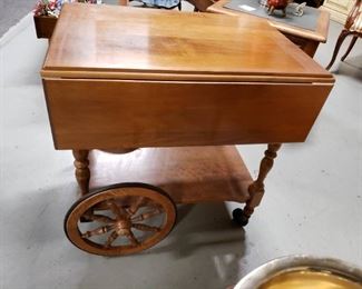 Antique Heywood Wakefield Solid Wood Tea Cart 28.5"D x 17"W x 26.5"H Opened 37"W     $295