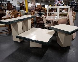 3 Pc Marble Coffee Table, End Table & Entrance Side Table.  Coffee Table: 40" x 40" x16"H End Table: 26.5" x 26.5" x 25"H  Side Table 5' x 15"D x 33"H    $1195 for set