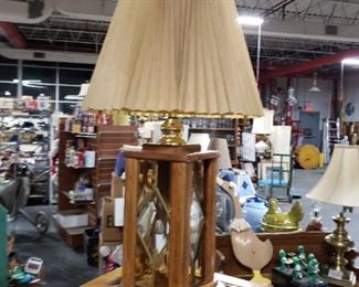 Solid oak & glass Table Lamp with shade 37"H x 8.75"W  x 8.75"D     $75